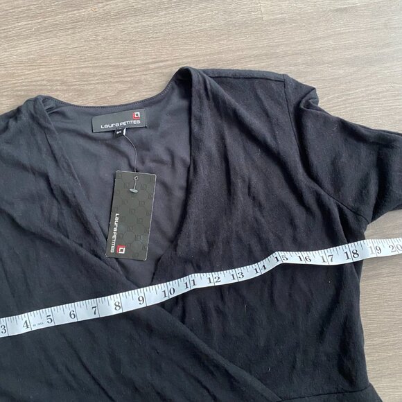 NWT Laura Petites Wool V-Neck Midi Dress with Long Sleeves & Waist Ruffle - Picture 4 of 11